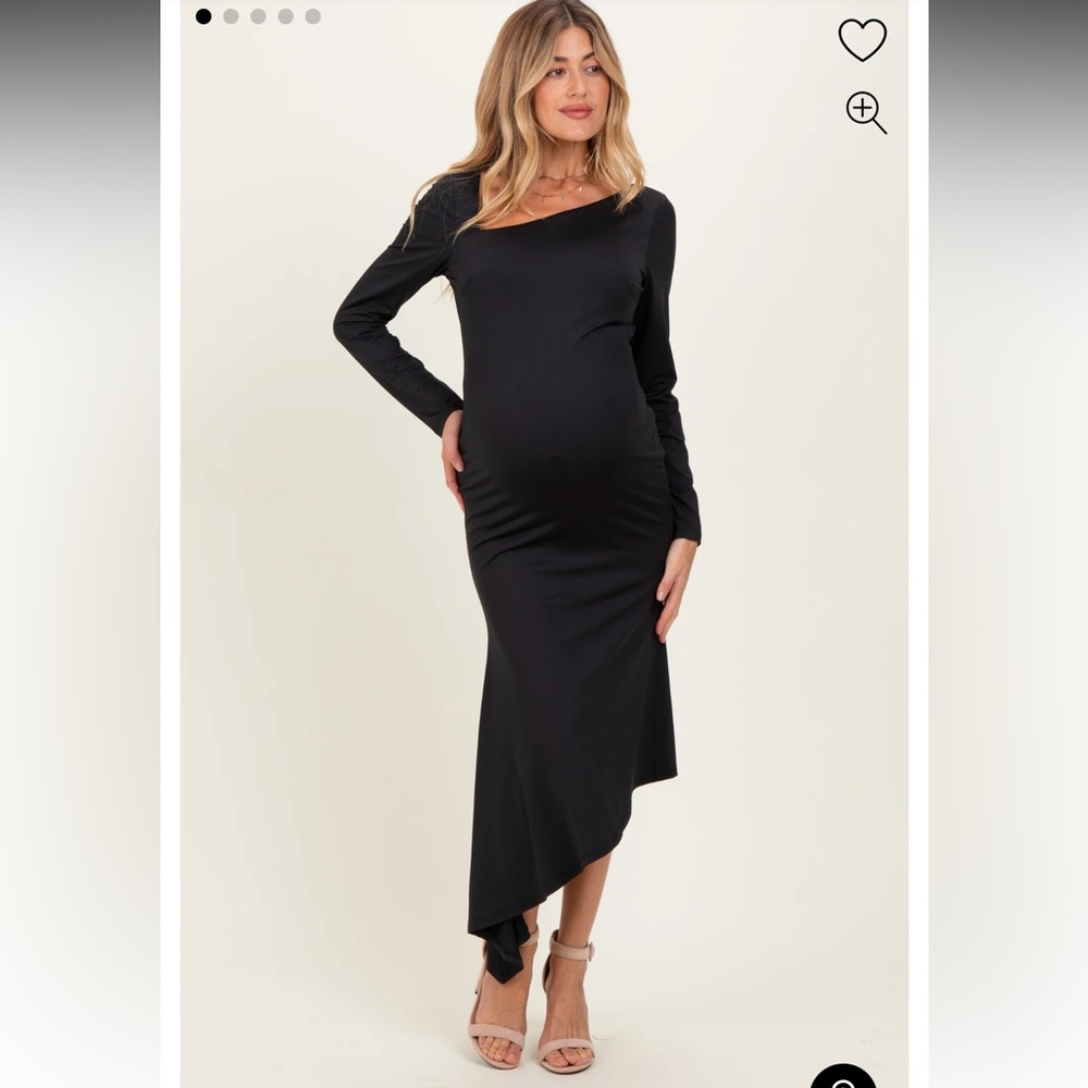 Black Asymmetric Hem Maternity Midi Dress